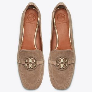 Tory Burch Miller Metal Logo Suede Loafers
